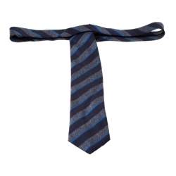 مملوكة مسبقًا Brioni Navy Blue and Grey Diagonal Striped Silk Jacquard Tie