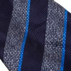 مملوكة مسبقًا Brioni Navy Blue and Grey Diagonal Striped Silk Jacquard Tie