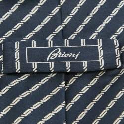 Brioni Navy Blue Striped Silk Traditional Tie