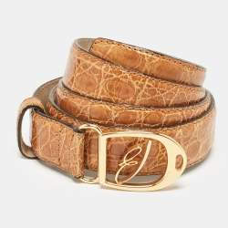 Brioni Tan Crocodile Logo Buckle Belt 100CM