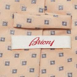 Brioni Peach/Grey Patterned Silk Traditional Tie 