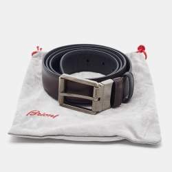 Brioni Black/Brown Leather Cut to Size Reversible Buckle Belt