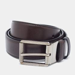 Brioni Black/Brown Leather Cut to Size Reversible Buckle Belt
