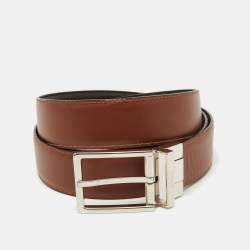 مملوكة مسبقًا Brioni Dark Brown Leather Cut to Size Reversible Buckle Belt