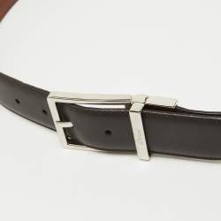 مملوكة مسبقًا Brioni Dark Brown Leather Cut to Size Reversible Buckle Belt