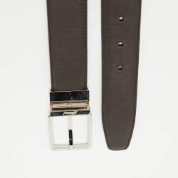 مملوكة مسبقًا Brioni Dark Brown Leather Cut to Size Reversible Buckle Belt