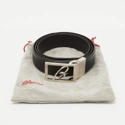 Brioni Black Leather Cut to Size Reversible Buckle Belt