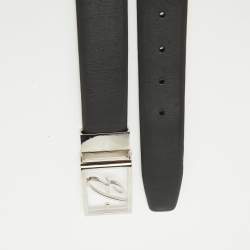Brioni Black Leather Cut to Size Reversible Buckle Belt