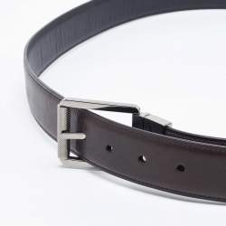 Brioni Black/Dark Brown Leather Cut to Size Reversible Buckle Belt