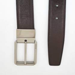 Brioni Black/Dark Brown Leather Cut to Size Reversible Buckle Belt
