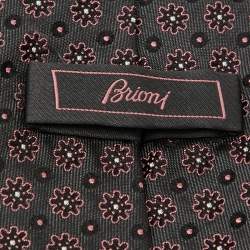 Brioni Brown/Pink Floral Patterned Silk Traditional Tie 