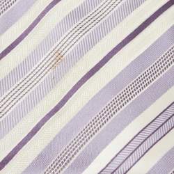 Brioni Purple/White Diagonal Striped Silk Tie