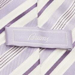 Brioni Purple/White Diagonal Striped Silk Tie