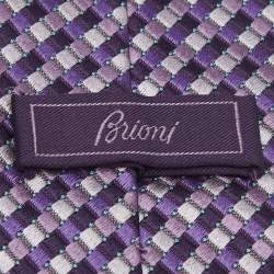 Brioni Purple Check Pattern Silk Tie