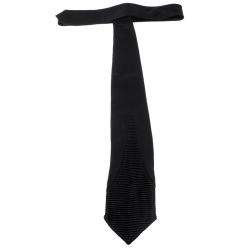 Pre Owned Brioni Black Striped Silk Textured Pleat Detail Tie