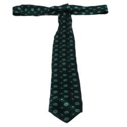 Brioni Green Floral Motif Print Silk Tie