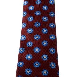 Pre Owned Brioni Red Floral Print Silk Tie