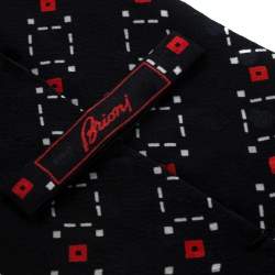 Brioni Black Geometirc Print Silk Traditional Tie