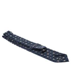 مملوكة مسبقًا ربطة عنق بريوني فينتدج حرير طباعة هندسية زرقاء