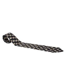 Pre Owned Brioni Vintage Black Ethic Motif Print Silk Tie