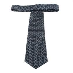 Pre Owned Brioni Vintage Navy Blue Vintage Printed Silk Tie