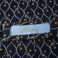 Pre Owned Brioni Vintage Navy Blue Vintage Printed Silk Tie