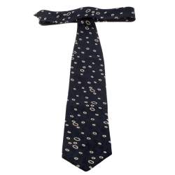 Pre Owned Brioni Vintage Navy Blue Circle Print Traditional Silk Tie