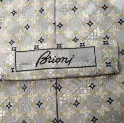 مملوكة مسبقًا Brioni Vintage Pale Pearl Grey Jacquard & Printed Silk Tie
