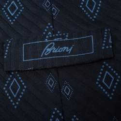 Pre Owned Brioni Vintage Navy Blue Geometric Print Silk Tie