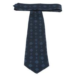 Pre Owned Brioni Vintage Navy Blue Geometric Print Silk Tie