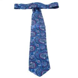 Pre Owned Brioni Blue Paisley Print Traditional Silk Tie