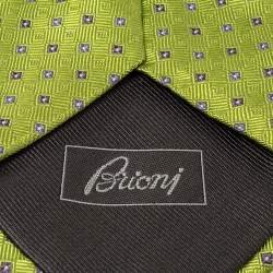 Brioni Vintage Green Geometric Pattern Silk Traditional Tie