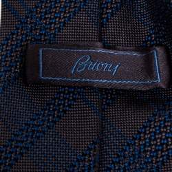 Pre Owned Brioni Grey & Blue Jacquard Check Silk Tie