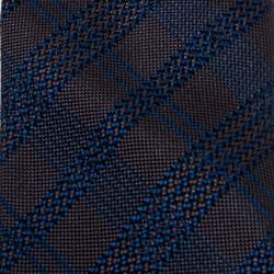 Pre Owned Brioni Grey & Blue Jacquard Check Silk Tie
