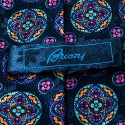 Pre Owned Brioni Teal Blue Floral Print Silk Tie