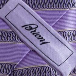 Brioni Purple Diagonal Stripe Print Silk Satin Tie
