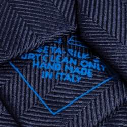 Pre Owned Brioni Navy Blue Diagonal Stripe Textured Silk Tie