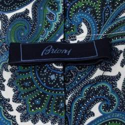 Pre Owned Brioni Blue Paisley Print Silk Tie