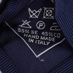 Pre Owned ربطة عنق بريوني حرير جاكار مخطط أزرق كحلي