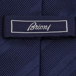 Pre Owned ربطة عنق بريوني حرير جاكار مخطط أزرق كحلي