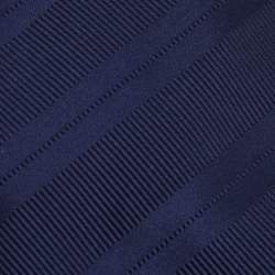 Pre Owned ربطة عنق بريوني حرير جاكار مخطط أزرق كحلي