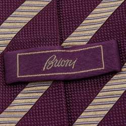 Pre Owned Brioni Purple & Gold Striped Silk Tie