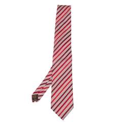 Pre Owned Brioni Vintage Red & White Striped Silk Tie