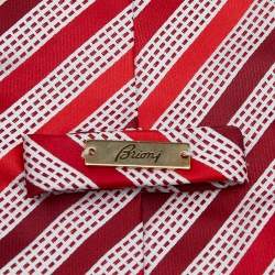 مملوكة مسبقًا ربطة عنق بريوني حرير مخطط أبيض وأحمر