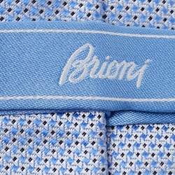 Brioni Blue Micro Motif Jacquard Silk Tie