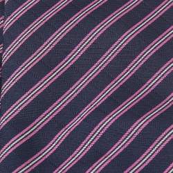 مملوكة مسبقًا Brioni Navy Blue & Pink Striped Jacquard Silk Tie