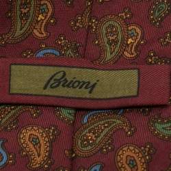 Pre Owned Brioni Burgundy Paisley Printed Silk Tie