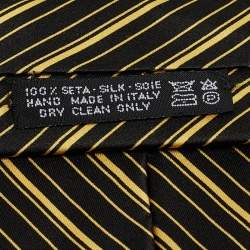Pre Owned Brioni Black/Yellow Striped Satin Silk Pleated Tie 