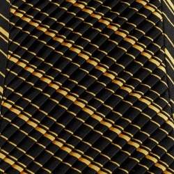 Pre Owned Brioni Black/Yellow Striped Satin Silk Pleated Tie 