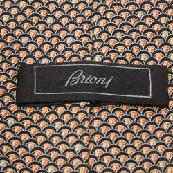 Brioni Multicolor Printed Satin Silk Pocket Square and Traditional Tie 